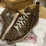 Authentic Christian Louboutin Brown Leather Spikes Sneakers 10UK 44 10 11US