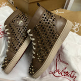 Authentic Christian Louboutin Brown Leather Spikes Sneakers 10UK 44 10 11US