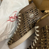 Authentic Christian Louboutin Brown Leather Spikes Sneakers 10UK 44 10 11US