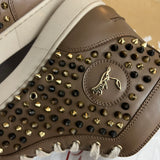 Authentic Christian Louboutin Brown Leather Spikes Sneakers 10UK 44 10 11US