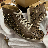 Authentic Christian Louboutin Brown Leather Spikes Sneakers 10UK 44 10 11US