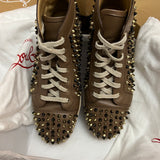 Authentic Christian Louboutin Brown Leather Spikes Sneakers 10UK 44 10 11US