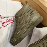 Authentic Christian Louboutin Khaki Leather Sneakers Spikes 8UK 42 9US