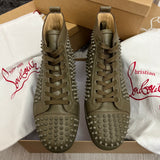 Authentic Christian Louboutin Khaki Leather Sneakers Spikes 8UK 42 9US
