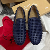 Authentic Christian Louboutin Blue Rollerboy spikes Leather Shoes 7UK 41 8US