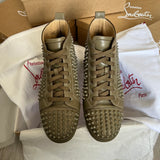 Authentic Christian Louboutin Khaki Leather Sneakers Spikes 7UK 41 7