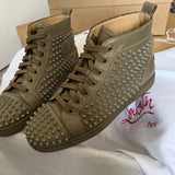 Authentic Christian Louboutin Khaki Leather Sneakers Spikes 7UK 41 7