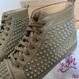 Authentic Christian Louboutin Khaki Leather Sneakers Spikes 7UK 41 7