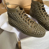 Authentic Christian Louboutin Khaki Leather Sneakers Spikes 7UK 41 7