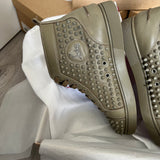 Authentic Christian Louboutin Khaki Leather Sneakers Spikes 7UK 41 7