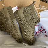 Authentic Christian Louboutin Khaki Leather Sneakers Spikes 7UK 41 7