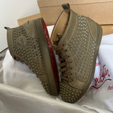 Authentic Christian Louboutin Khaki Leather Sneakers Spikes 7UK 41 7