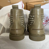 Authentic Christian Louboutin Khaki Leather Sneakers Spikes 7UK 41 7