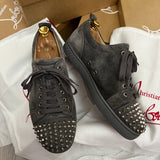 Authentic Christian Louboutin Shadow Grey Junior Suede spike sneakers 8UK 42 8