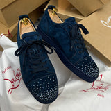 Authentic Christian Louboutin Blue Degra Strass Suede Sneakers 10UK 44 11US