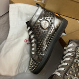 Authentic Christian Louboutin Silver Patent Leather Spikes Sneakers 7UK 41 8US