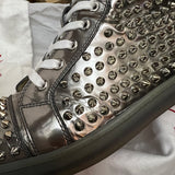 Authentic Christian Louboutin Silver Patent Leather Spikes Sneakers 7UK 41 8US